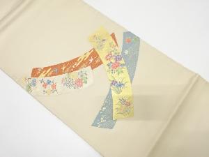 短冊に波・草花模様織り出し袋帯